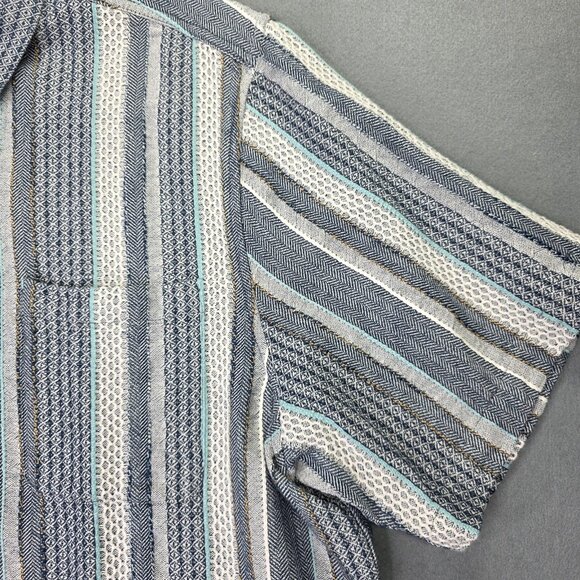 Tommy Bahama Shirt Men XL Blue Gray Striped Herringbone Camp Short Sleeve Pocket - Picture 5 of 12